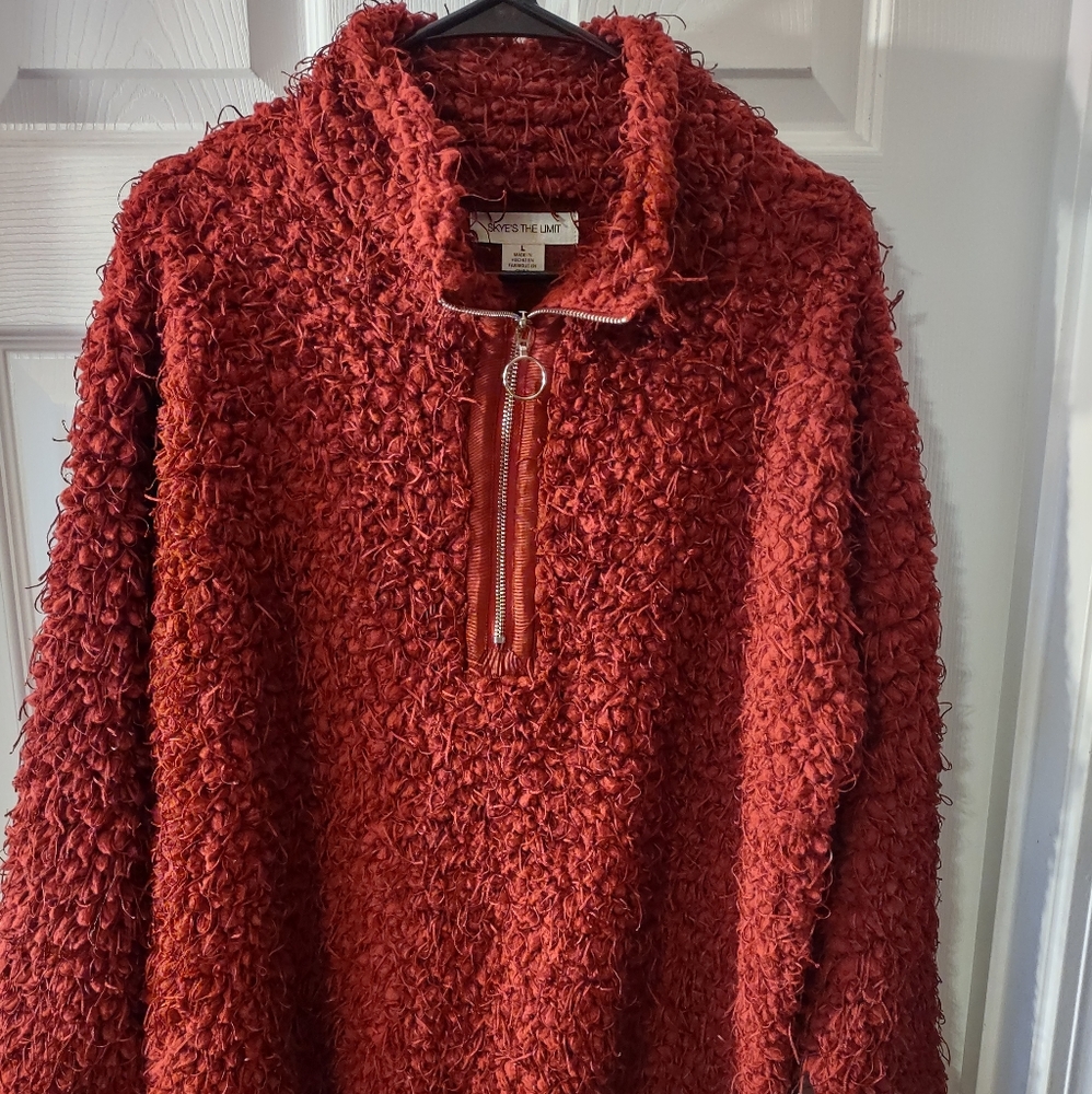 Skye's The Limit Shaggy Jacket Size L Red Top Zip